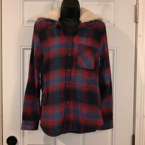 American Eagle button up flannel with hood.